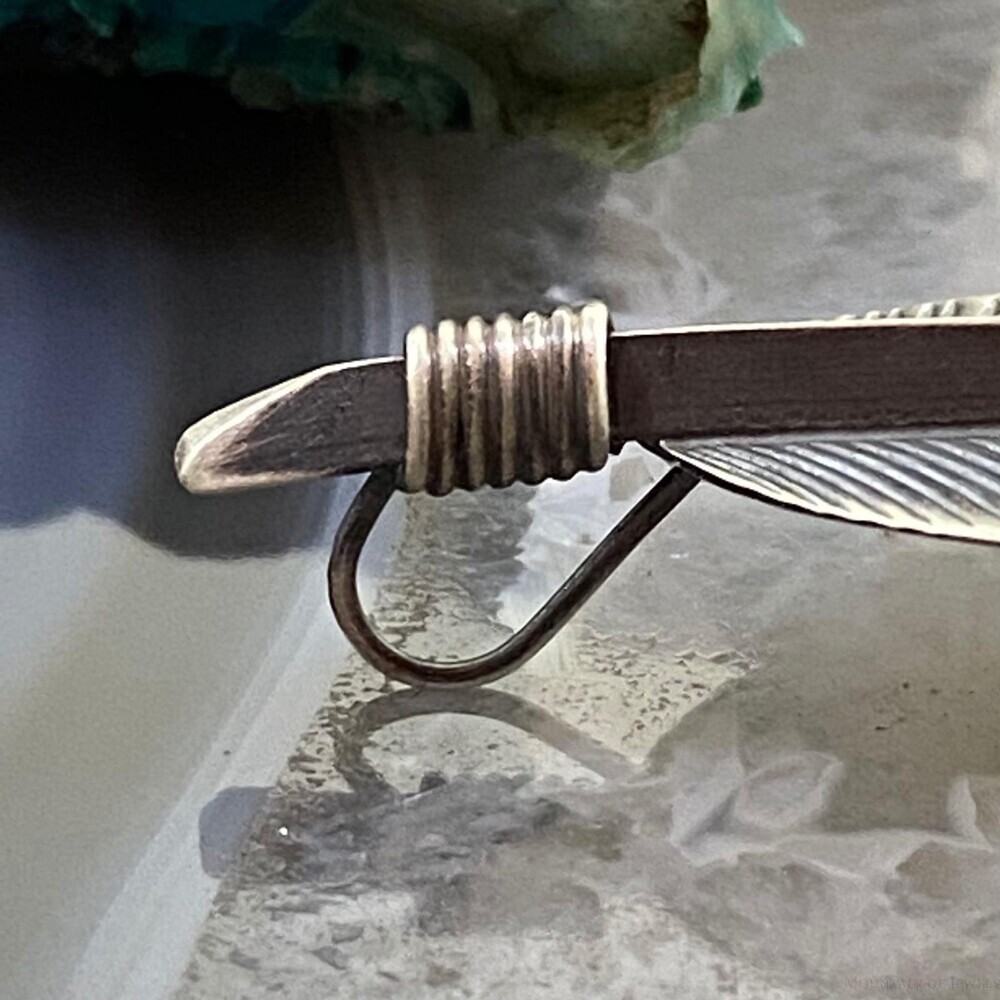 Billy Long Native American Sterling Oxidized Feather w/Turquoise Unisex Pendant - Picture 4 of 10